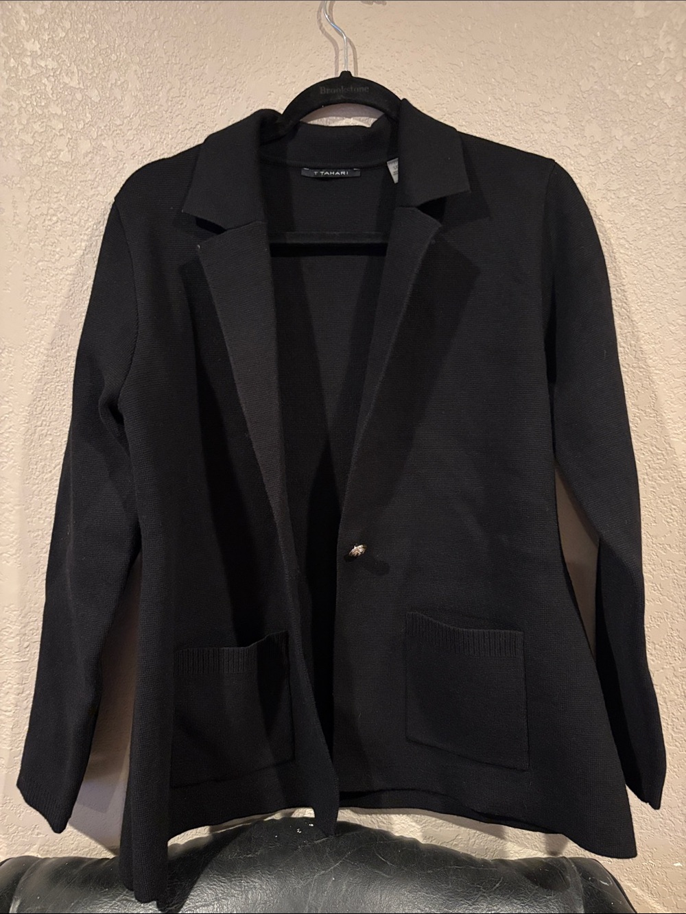 Tahari Black Open-Front Knit Blazer